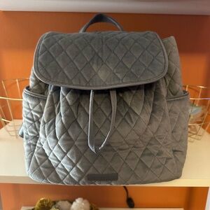 VERA BRADLEY Quilted Velvet Drawstring Gray Backpack
